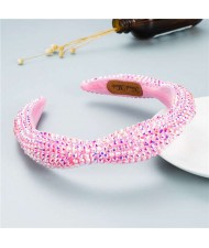 Internet Celebrity Choice Shining Beads Decorated Sponge Luxurious Bling Hair Hoop - Pink
