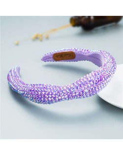 Internet Celebrity Choice Shining Beads Decorated Sponge Luxurious Bling Hair Hoop - Light Purple