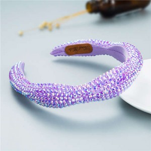 Internet Celebrity Choice Shining Beads Decorated Sponge Luxurious Bling Hair Hoop - Violet