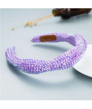 Internet Celebrity Choice Shining Beads Decorated Sponge Luxurious Bling Hair Hoop - Violet