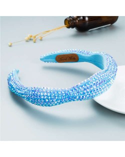 Internet Celebrity Choice Shining Beads Decorated Sponge Luxurious Bling Hair Hoop - Blue