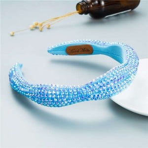 Internet Celebrity Choice Shining Beads Decorated Sponge Luxurious Bling Hair Hoop - Blue