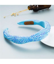 Internet Celebrity Choice Shining Beads Decorated Sponge Luxurious Bling Hair Hoop - Blue