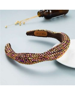 Internet Celebrity Choice Shining Beads Decorated Sponge Luxurious Bling Hair Hoop - Brown