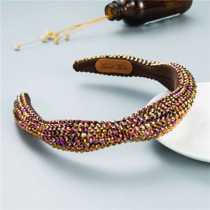 Internet Celebrity Choice Shining Beads Decorated Sponge Luxurious Bling Hair Hoop - Brown
