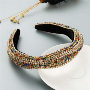 Luxurious Style Unique Geometric Colorful Rhinestone Embellishment Sponge Fashion Hair Hoop