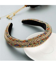 Luxurious Style Unique Geometric Colorful Rhinestone Embellishment Sponge Fashion Hair Hoop