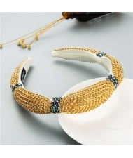 Korean Bold Golden Chain Weaving Design French Romantic Hair Hoop - Beige