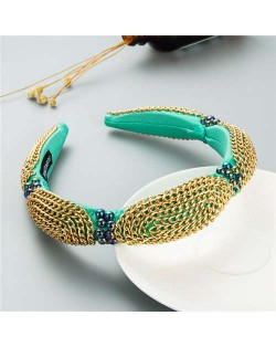 Korean Bold Golden Chain Weaving Design French Romantic Hair Hoop - Green