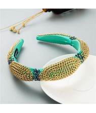 Korean Bold Golden Chain Weaving Design French Romantic Hair Hoop - Green