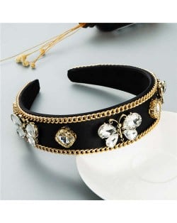 Rhinestone Butterfly Decorated Vintage Personality Alloy Chain Embellished Women Hair Hoop - Black