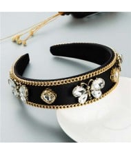 Rhinestone Butterfly Decorated Vintage Personality Alloy Chain Embellished Women Hair Hoop - Black