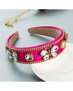 Rhinestone Butterfly Decorated Vintage Personality Alloy Chain Embellished Women Hair Hoop - Rose