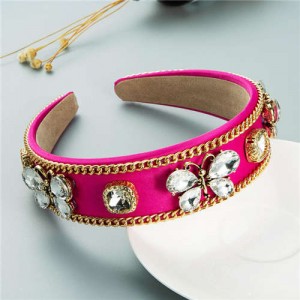 Rhinestone Butterfly Decorated Vintage Personality Alloy Chain Embellished Women Hair Hoop - Rose