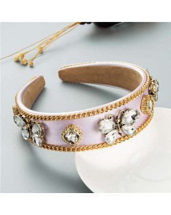 Rhinestone Butterfly Decorated Vintage Personality Alloy Chain Embellished Women Hair Hoop - Violet