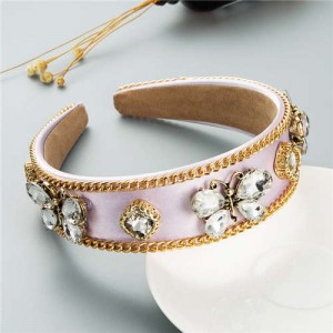 Rhinestone Butterfly Decorated Vintage Personality Alloy Chain Embellished Women Hair Hoop - Violet