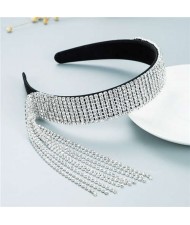 Baroque Fashion Luxurious Style Shining Rhinestone Tassel Design Classic Bling Hair Hoop - Black