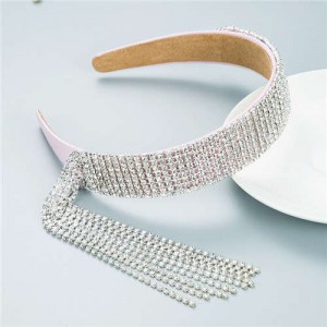 Baroque Fashion Luxurious Style Shining Rhinestone Tassel Design Classic Bling Hair Hoop - Pink