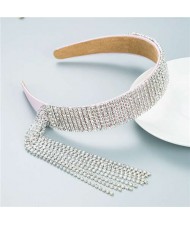 Baroque Fashion Luxurious Style Shining Rhinestone Tassel Design Classic Bling Hair Hoop - Pink