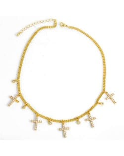 U.S. Vintage Thin Chain Cross Pendants Classic Design Women Statement Copper Necklace