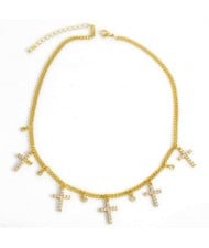 U.S. Vintage Thin Chain Cross Pendants Classic Design Women Statement Copper Necklace