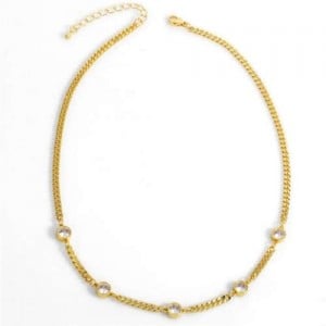 U.S. Vintage Thin Chain Rhinestone Inlaid Classic Design Women Statement Copper Necklace