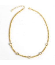 U.S. Vintage Thin Chain Rhinestone Inlaid Classic Design Women Statement Copper Necklace
