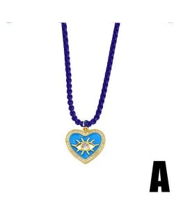 Bohemian Style Heart Shape Enamel Eye Design Wholesale Jewelry Women Copper Necklace - Blue