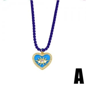 Bohemian Style Heart Shape Enamel Eye Design Wholesale Jewelry Women Copper Necklace - Blue