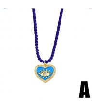 Bohemian Style Heart Shape Enamel Eye Design Wholesale Jewelry Women Copper Necklace - Blue