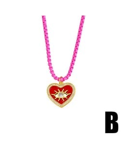 Bohemian Style Heart Shape Enamel Eye Design Wholesale Jewelry Women Copper Necklace - Red