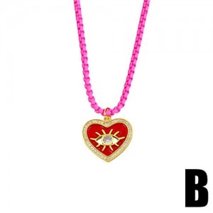 Bohemian Style Heart Shape Enamel Eye Design Wholesale Jewelry Women Copper Necklace - Red