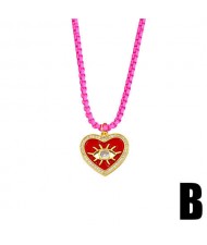 Bohemian Style Heart Shape Enamel Eye Design Wholesale Jewelry Women Copper Necklace - Red