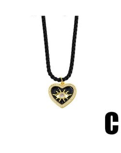 Bohemian Style Heart Shape Enamel Eye Design Wholesale Jewelry Women Copper Necklace - Black