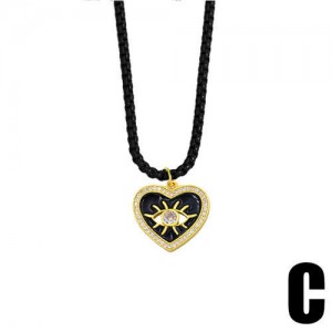 Bohemian Style Heart Shape Enamel Eye Design Wholesale Jewelry Women Copper Necklace - Black
