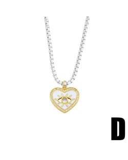 Bohemian Style Heart Shape Enamel Eye Design Wholesale Jewelry Women Copper Necklace - White