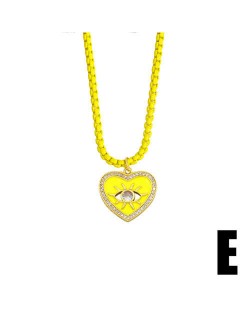 Bohemian Style Heart Shape Enamel Eye Design Wholesale Jewelry Women Copper Necklace - Yellow