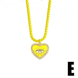 Bohemian Style Heart Shape Enamel Eye Design Wholesale Jewelry Women Copper Necklace - Yellow