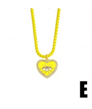 Bohemian Style Heart Shape Enamel Eye Design Wholesale Jewelry Women Copper Necklace - Yellow