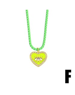 Bohemian Style Heart Shape Enamel Eye Design Wholesale Jewelry Women Copper Necklace - Green