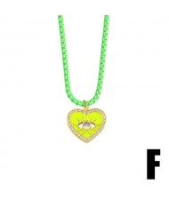 Bohemian Style Heart Shape Enamel Eye Design Wholesale Jewelry Women Copper Necklace - Green