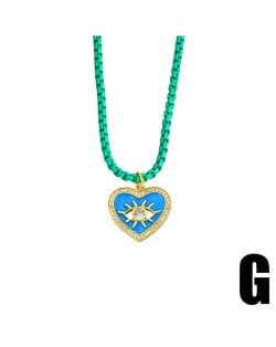 Bohemian Style Heart Shape Enamel Eye Design Wholesale Jewelry Women Copper Necklace - Green and Blue