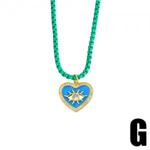 Bohemian Style Heart Shape Enamel Eye Design Wholesale Jewelry Women Copper Necklace - Green and Blue