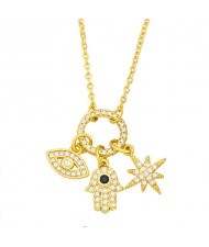 U.S. Wholesale Jewelry Eye and Moon Multiple Combo Minimalist Design High Fashion Women Copper Necklace - White
