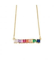 Colorful Rectangle Shape Cubic Zirconia Pendant Design Wholesale Jewelry Women Copper Necklace - Golden
