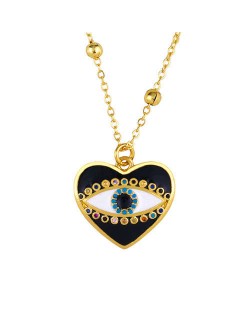 Heart Shape Enamel Eye Cubic Zirconia Rimmed Women Oil-spot Glazed Copper Necklace