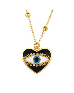 Heart Shape Enamel Eye Cubic Zirconia Rimmed Women Oil-spot Glazed Copper Necklace