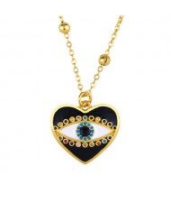 Heart Shape Enamel Eye Cubic Zirconia Rimmed Women Oil-spot Glazed Copper Necklace