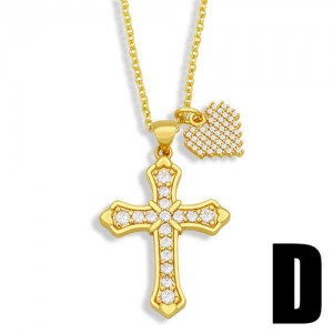 Vintage Cross and Heart Shape Pendant Combo Women Luxurious Copper Necklace - Design C