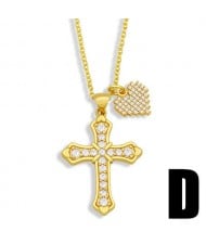 Vintage Cross and Heart Shape Pendant Combo Women Luxurious Copper Necklace - Design C